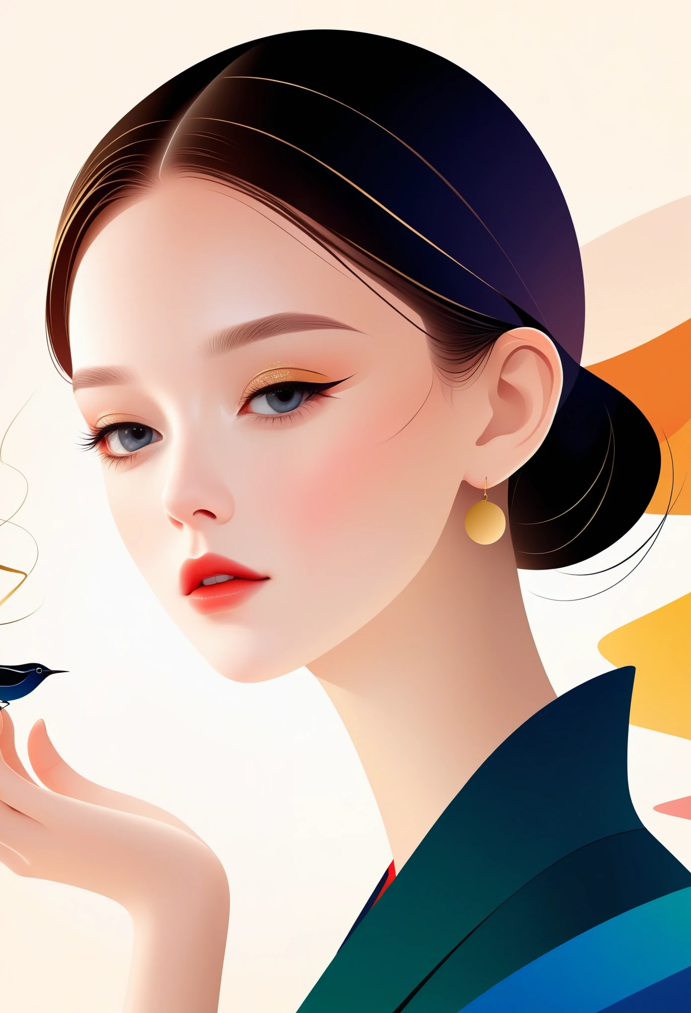 Vector，flat style，illustration，数字艺术illustration，1 girl，unique，beautiful face，portrait，Shoulder，beautiful hands，artistic conception，abstract