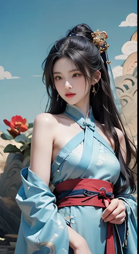 zhong fenghua, gorgeous hanfu, official art, unified 8k wallpaper, super detailed, pretty and pretty, masterpiece, best quality,...