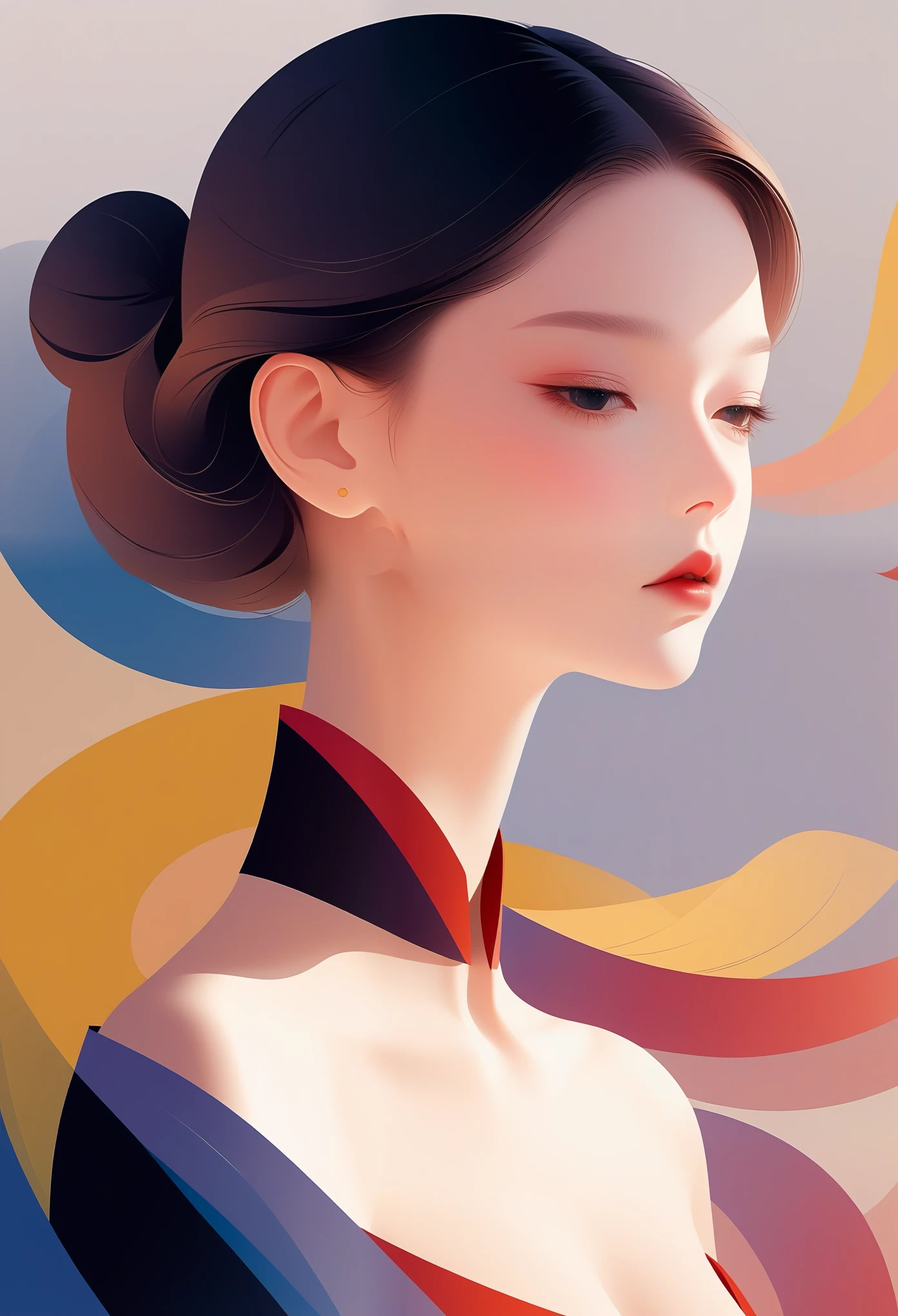 Vector，flat style，illustration，数字艺术illustration，1 girl，unique，beautiful face，portrait，Shoulder，beautiful hands，artistic conception，abstract