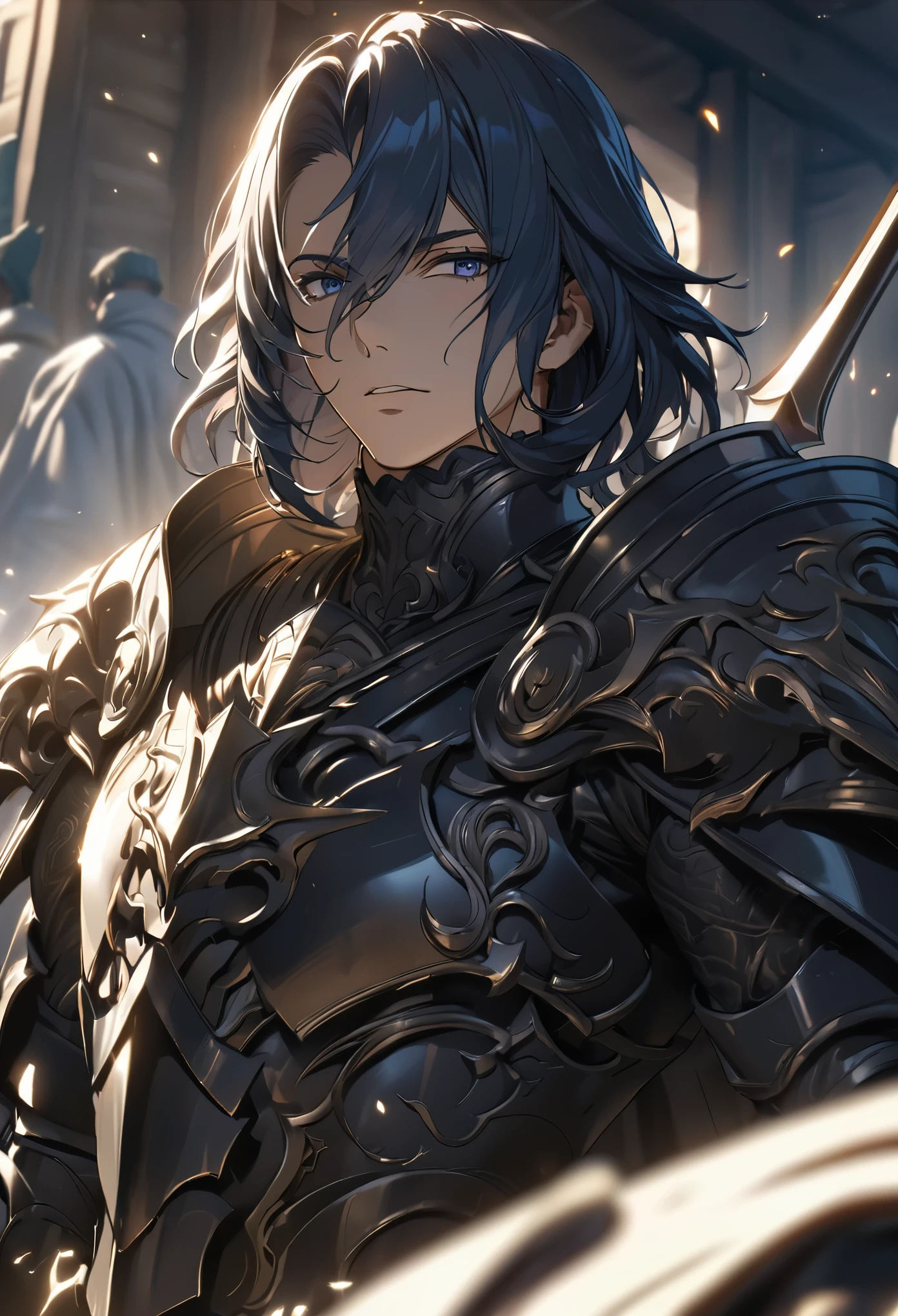 A close up of a person in armor with a sword - SeaArt AI