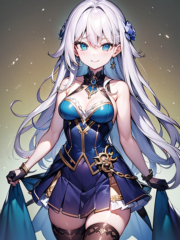 {{Eroge,CG Game,High quality CG Game},{{{1girl in}}},{{masutepiece}}, {{{Best Quality}}}, {{Very detailed}}, {{Illustration}} , ,{{magical little girl}},brooch,,,, {{messy hair}},,Big hair, Gradient Hair,Medium breasts,,,Drill Hair, {pocket watch},unreasonably long hair, Dreadlocks, Silver hair, Silver hair, Silver hair, Gradient hair,((Evil smile)), v-shaped_eyebrows, zettai_ryouiki,,,, floral print and pleated skirt. Add accessories like fringed earrings or a statement necklace.、Complete the look. Gathering on the grassland with adventurers,fantasy grassland background,((Shoulders and arms open)),(Evil smile),Furious,Evil smile,