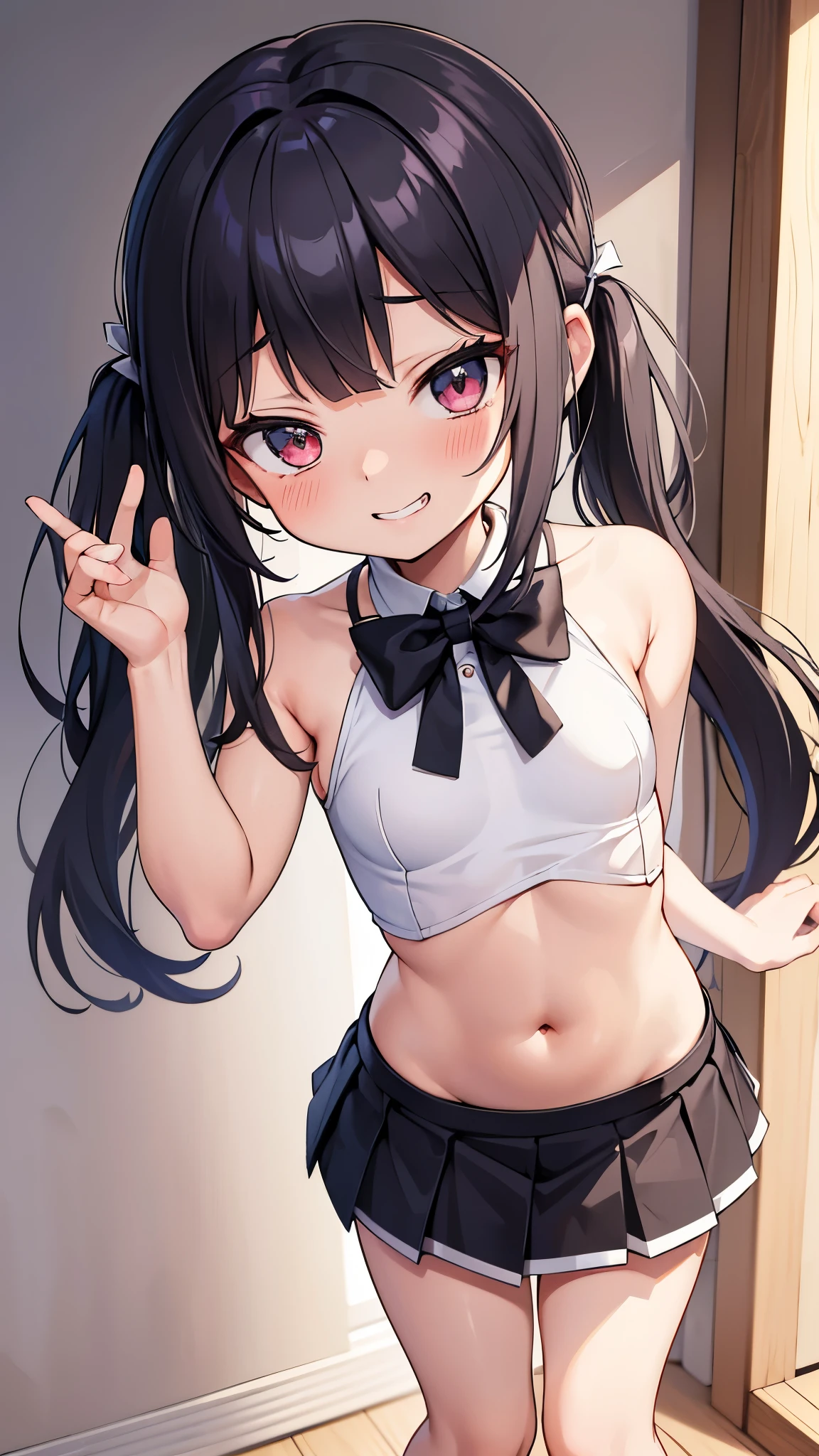 Anime girl with long black hair and a white top - SeaArt AI