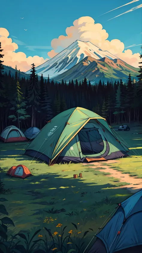 Nature, Camping, Tents, Blue Sky, GTA Art