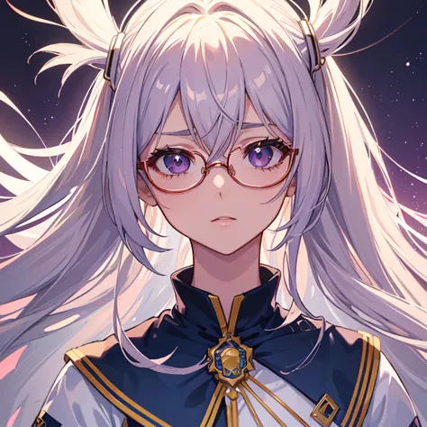 (2d) (cabelo branco) (anime) (corajosa) (high resolution) (garota bonita) (foco no rosto) (she wears glasses) (ela usa uma coroa...