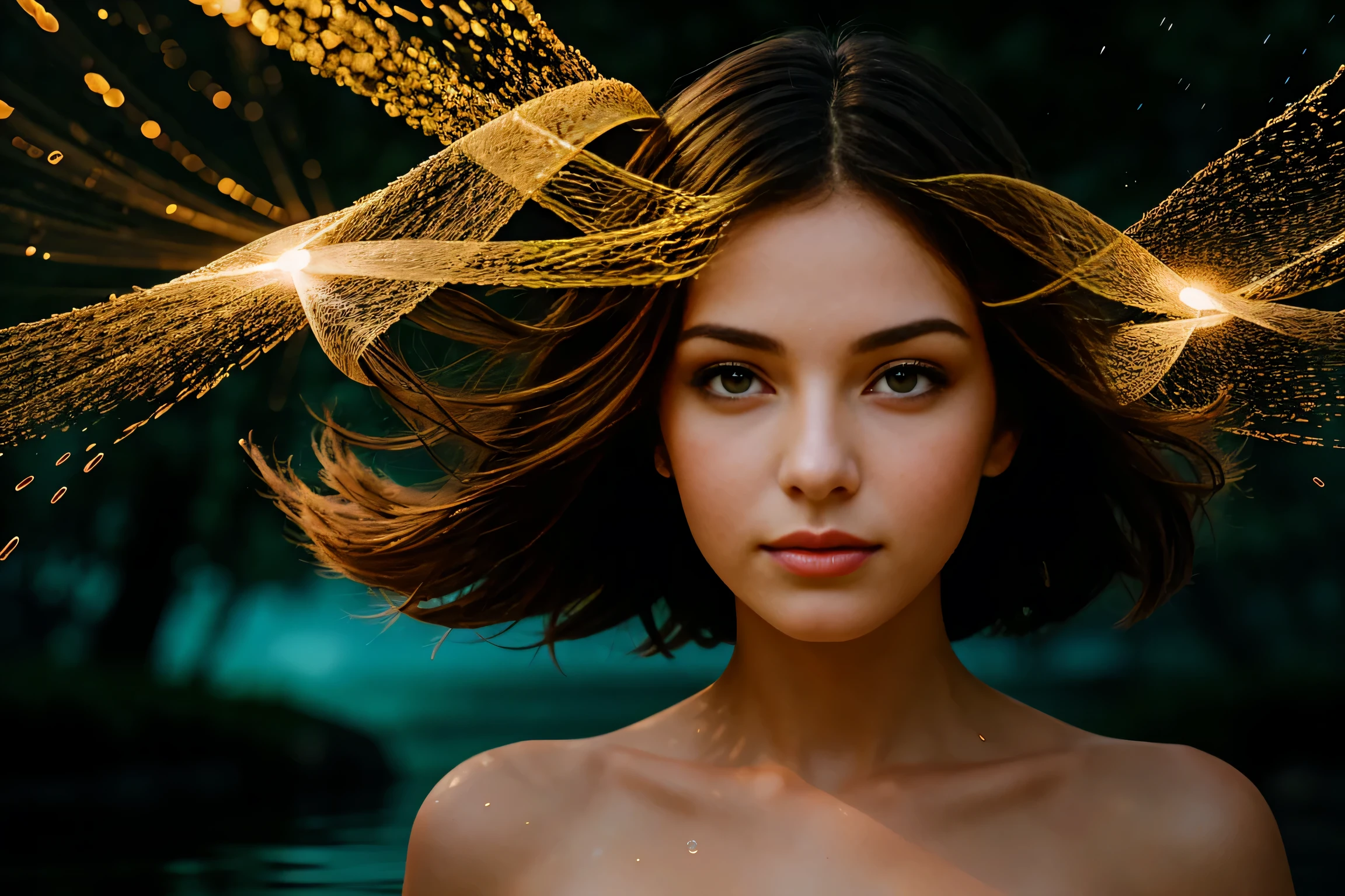 Oil painting,A beautiful girl, graceful, aesthetic, in
abstract water, solo, light particles, rotating lights,
looking at viewer, bloom, romanticized, detailed, 8K, best
quality, masterpiece, high resolution