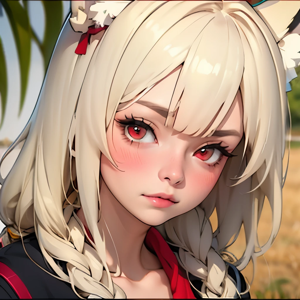 (masterpiece, best quality:1.2), Emoticon packages,red eyes，white hair，fox ears，pitiful，blush，looking down