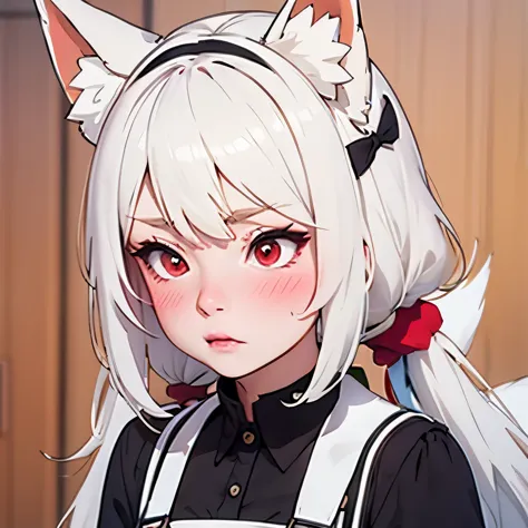 (masterpiece, best quality:1.2), emoticon packages,red eyes，white hair，fox ears，pitiful，blush，looking down