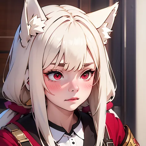 (masterpiece, best quality:1.2), Emoticon packages,red eyes，white hair，fox ears，pitiful，blush，looking down