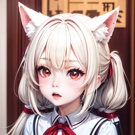 (masterpiece, best quality:1.2), Emoticon packages,red eyes，white hair，fox ears，pitiful，blush，looking down