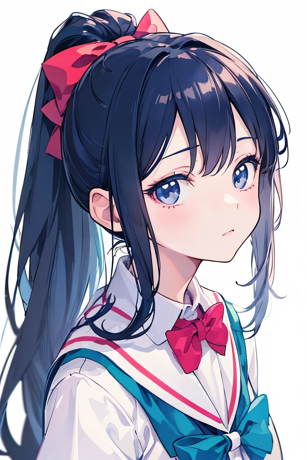 Anime girl with bow tie posing for photo, Animation drawn by Shinei, pixiv, serial art, cute anime face, Soft anime illustration, kawaii realistic portrait, , Anime visual of a cute girl, Cute and natural anime face, Very cute anime girl face, Smooth anime CG art, Portrait anime girl, Detailed anime soft face，，，ponytail，Selfie Effects