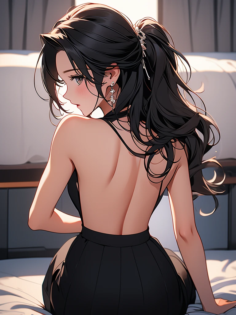 NSFW, masterpiece, best quality, ultra-high-detailed, doggystyle, pov, sex from behind, 1boy, 1girl, sex, ass,  Rinne byuakuya, long hair, black hair, black eyes, small breasts, black serafuku,  black skirt, looking back