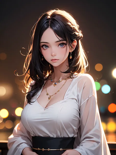best quality, masterpiece, High resolution, a girl, Hanfu, necklace, jewelry, pretty face, big breasts, more than_Body, Tyndall ...