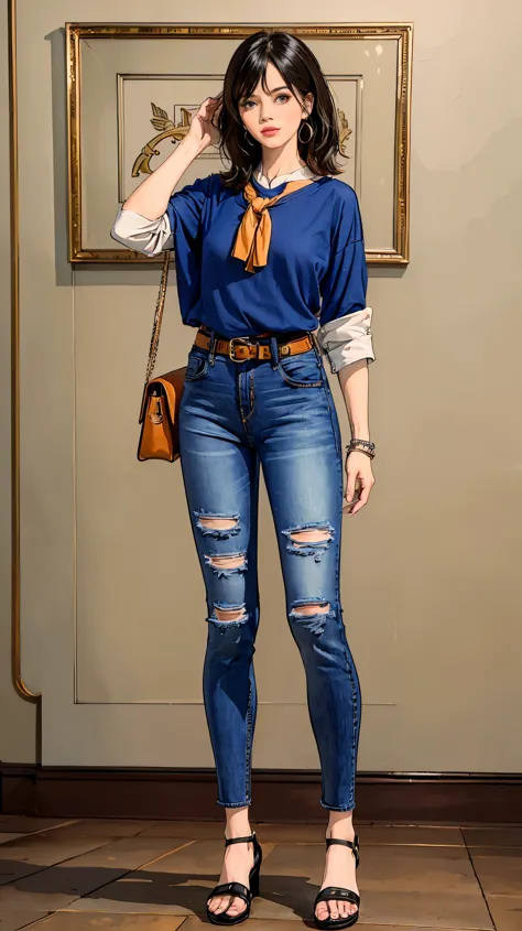 ((best quality,4k,highres,masterpiece:1.2)),((character concept art)), 1 female, age 17. For a casual weekend outfit, (((she's d...