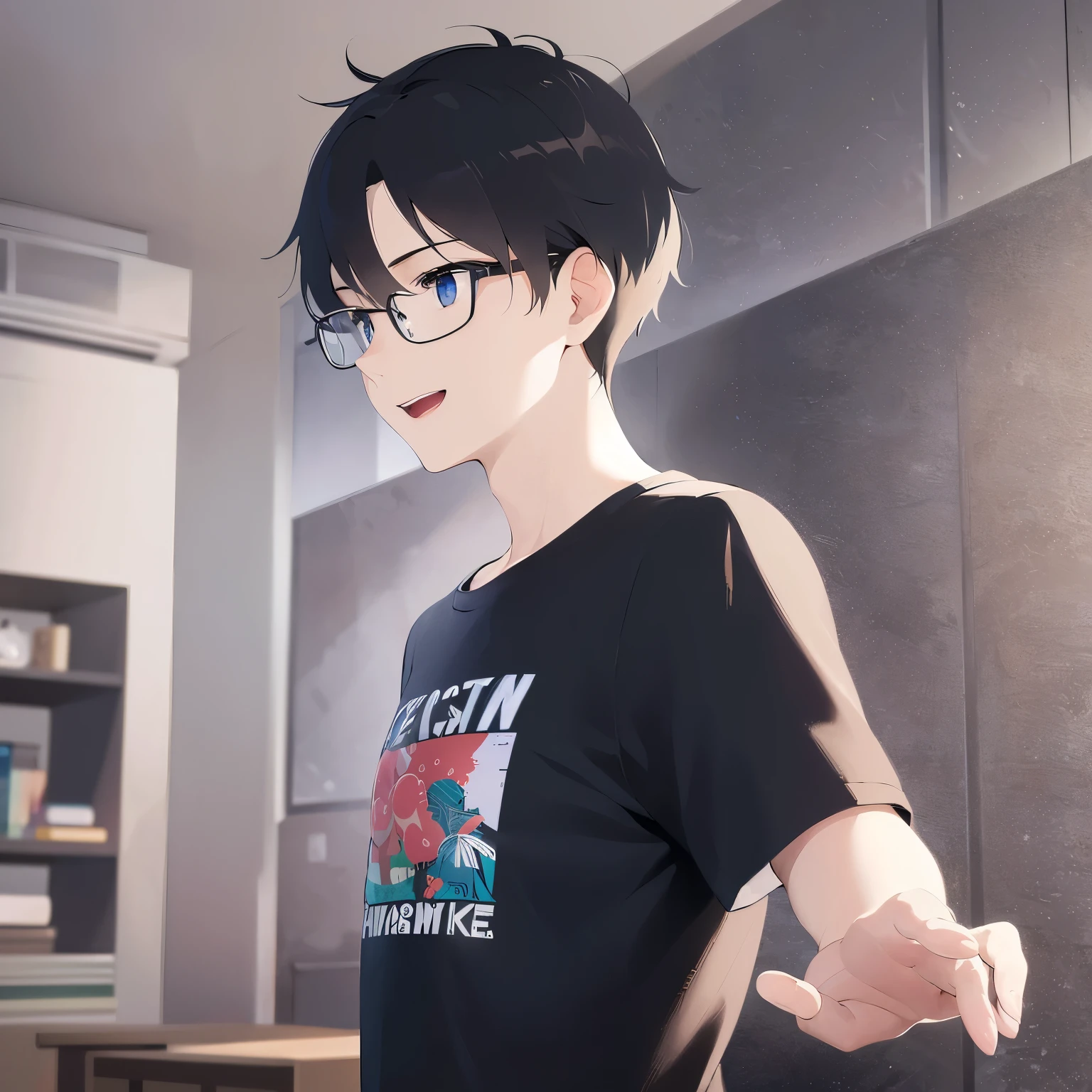 Anime boy in black shirt holding a wii remote in his hand - SeaArt AI