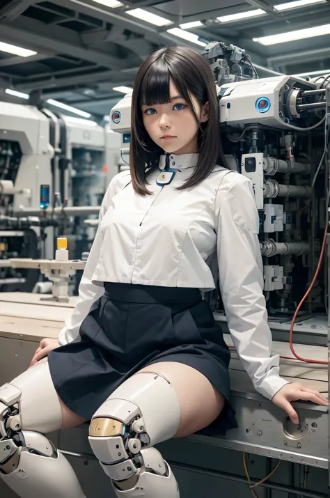 masterpiece, best quality, extremely detailed, Japaese android Girl,Plump,control panels,Mechanical Hand, Robot arms and legs,Me...
