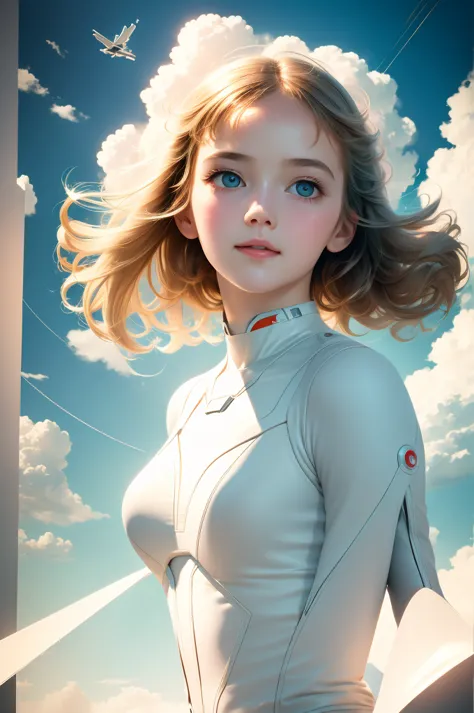 masterpiece, best quality, movie still, 1girl, floating in the sky, cloud girl, cloud, (close-up:1.1), bright, happy, fun, soft ...
