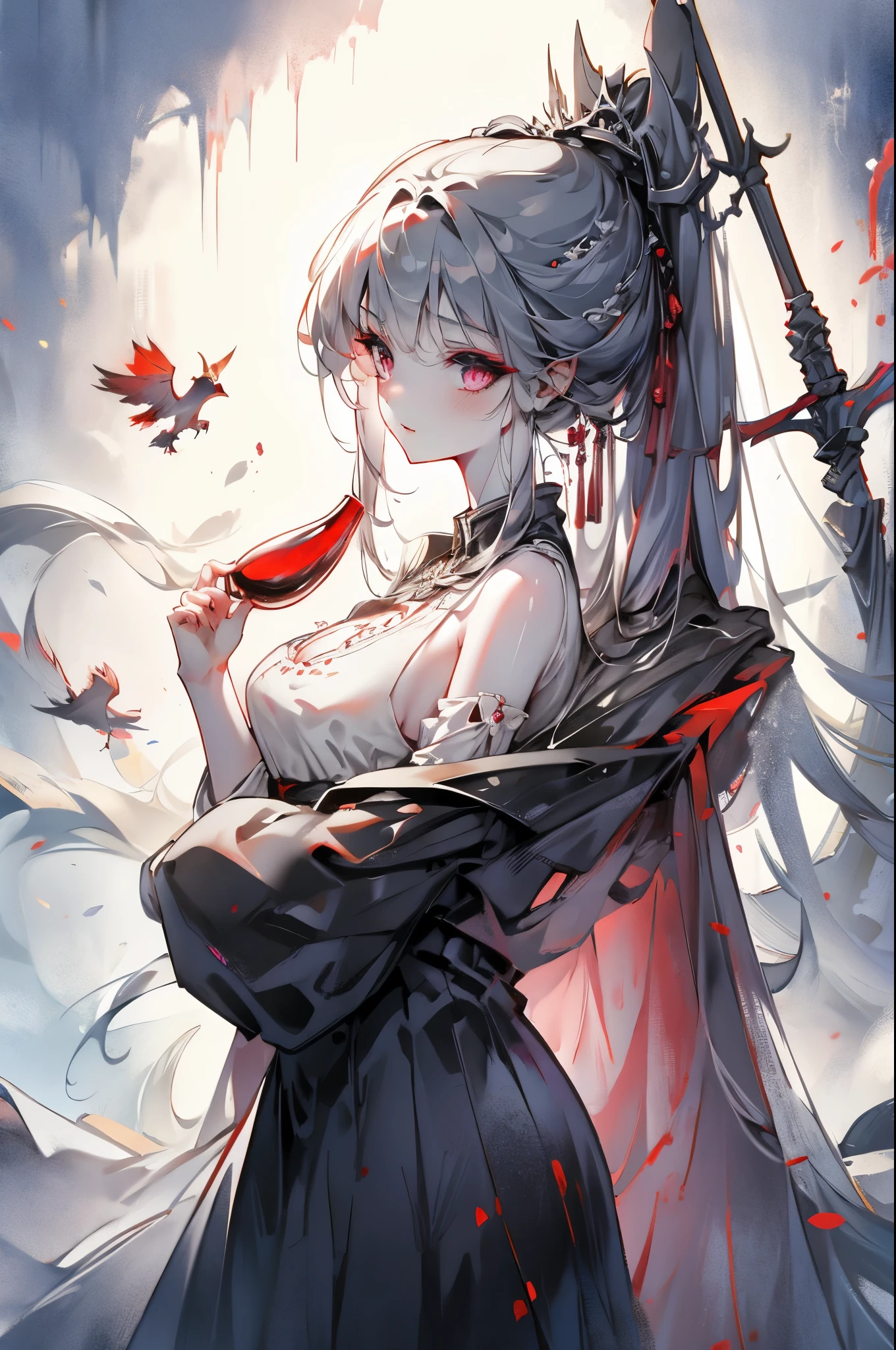 Anime girl with sword and blood splatter in her hand - SeaArt AI