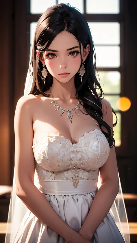 best quality, masterpiece, High resolution, a girl, gorgeous wedding dress, necklace, jewelry, pretty face, big breasts, more th...