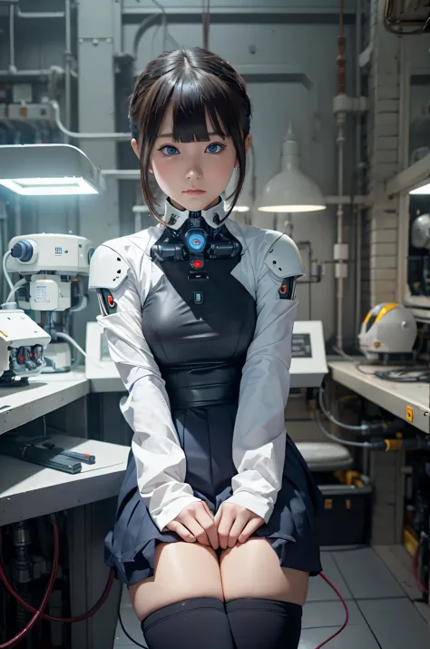 masterpiece, best quality, extremely detailed, Japaese android Girl,Plump,control panels,Mechanical Hand, Robot arms and legs,Me...