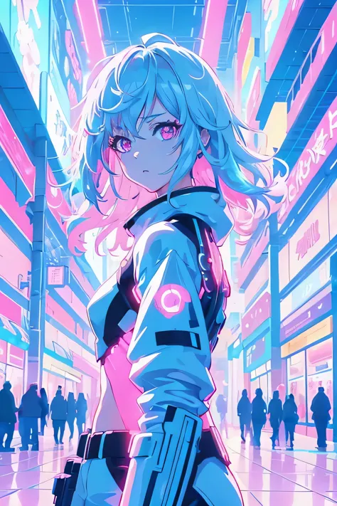 anime girl in futuristic outfit with futuristic lights in background, anime style 4 k, best anime 4k konachan wallpaper, digital...