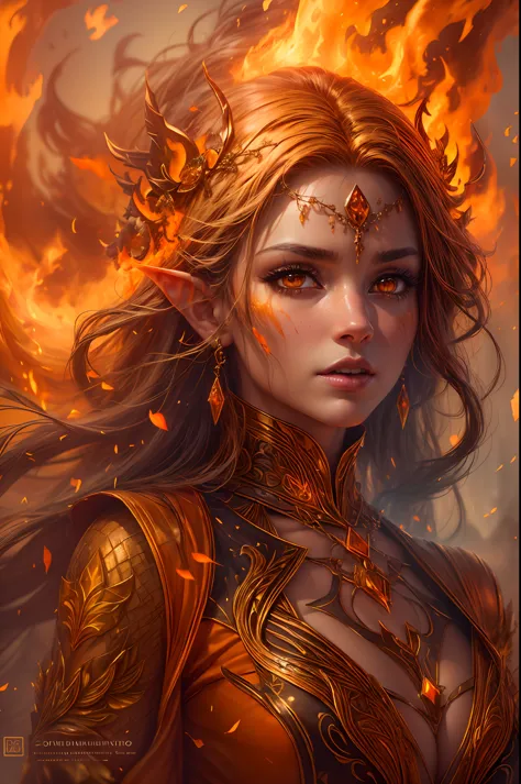 This (خيال Andاقعي) الفن يحتAndي على الجمر, Real flames, Real heat, And realistic fire. Generate a masterpiece artwork of a  fem...