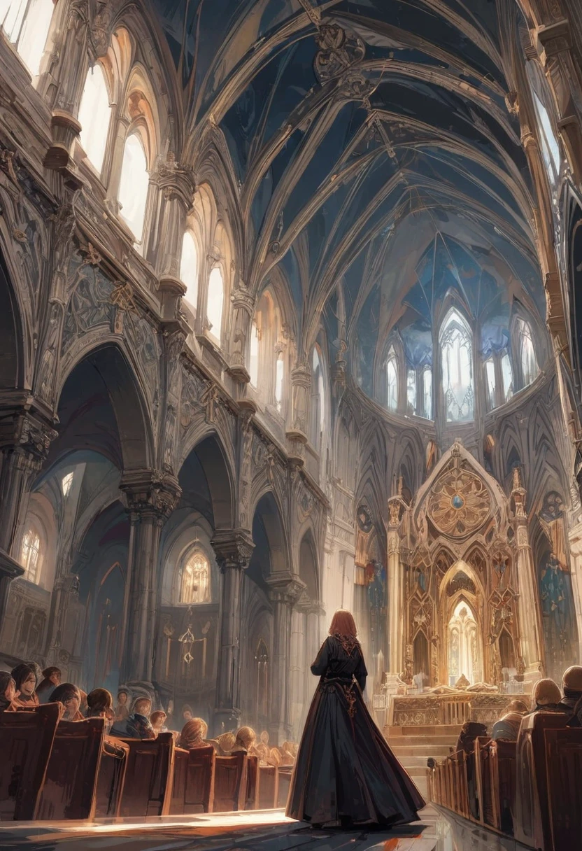 girl, church, pray, Brandon Woelfel Style page, detailed background, Realistic, Movie Still, action shot, best quality, masterpiece, very aesthetic, perfect composition, intricate details, ultra-detailed, Animagine