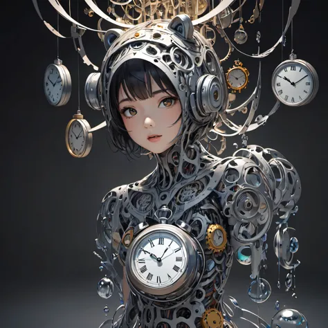 big and small々A sphere made up of clocks、Artwork by National Geographic、animal、UHD, masterpiece, anatomically correct,Afterimage...