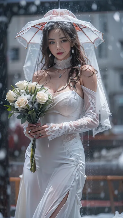 (RAW shooting, Photoreal:1.5, 8K, highest quality, masterpiece, ultra high resolution), ((((heavy snow, storm)))), Highly detail...