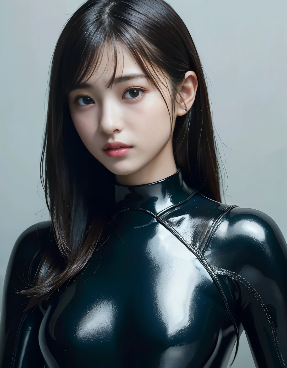 (1 girl)、highest quality、masterpiece、超A high resolution、(Photoreal:1.4)、Raw photo、1 girl、wet hair、Sweat、(Wearing a skin-tight wetsuit made from ultra-glossy rubber)、female scuba diver、long sleeve,、rubber diving gloves、Portrait、Shadow、octane rendering、8K、super sharp、Metal、intricate decorative details、Details on board、very intricate details、realistic light、(mysterious look)、shining eyes、towards the camera、Small LED、Close-up