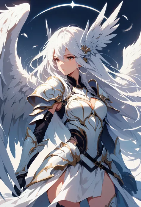 1girl angel angel_wings armor feathers_long wing feathers_hair shoulder armor shoulder_Armor single_wing solo upper part_The bod...