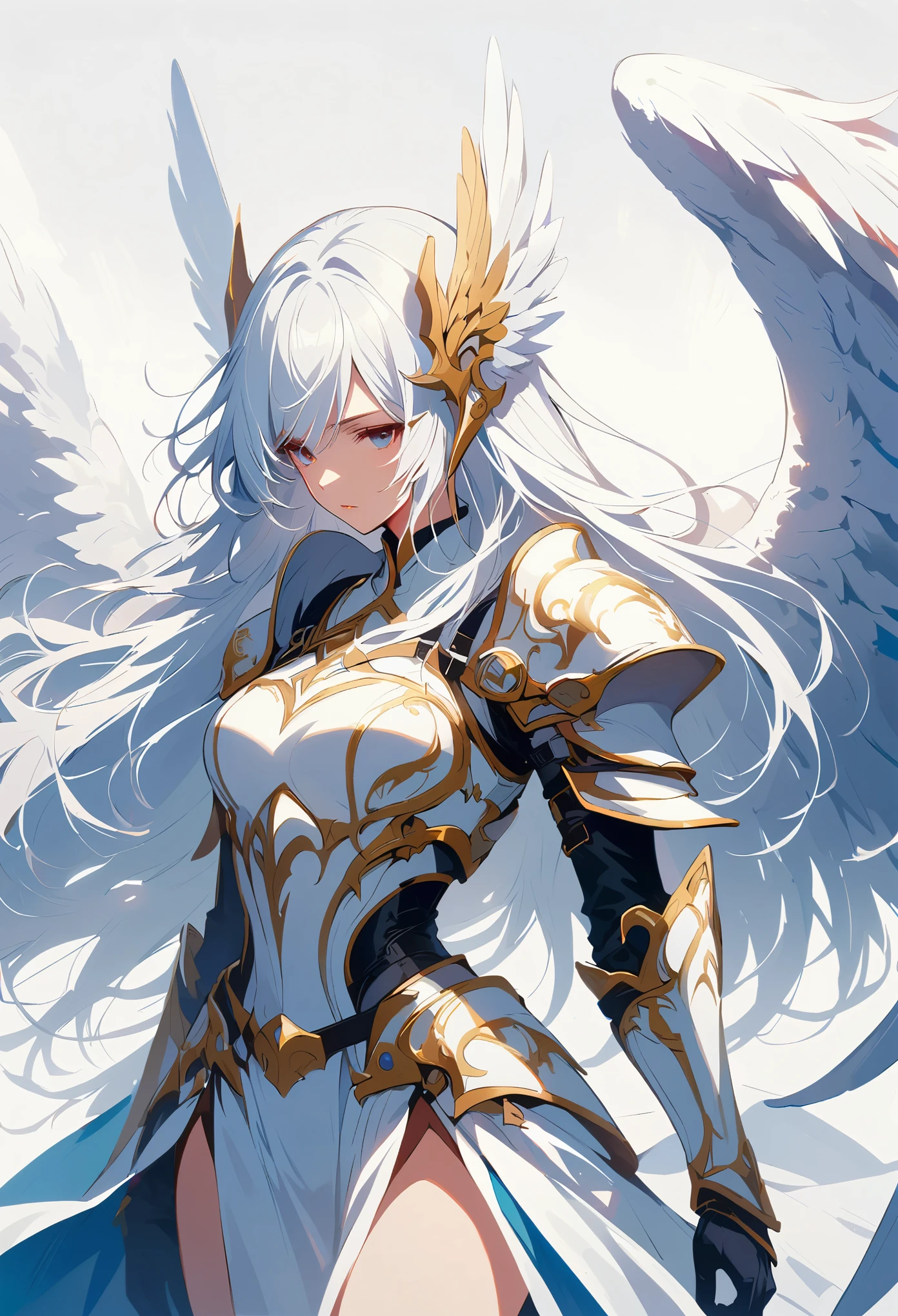 1girl angel angel_wings armor feathers_long wing feathers_hair shoulder armor shoulder_Armor single_wing solo upper part_The body is white_Theme white_wings wings