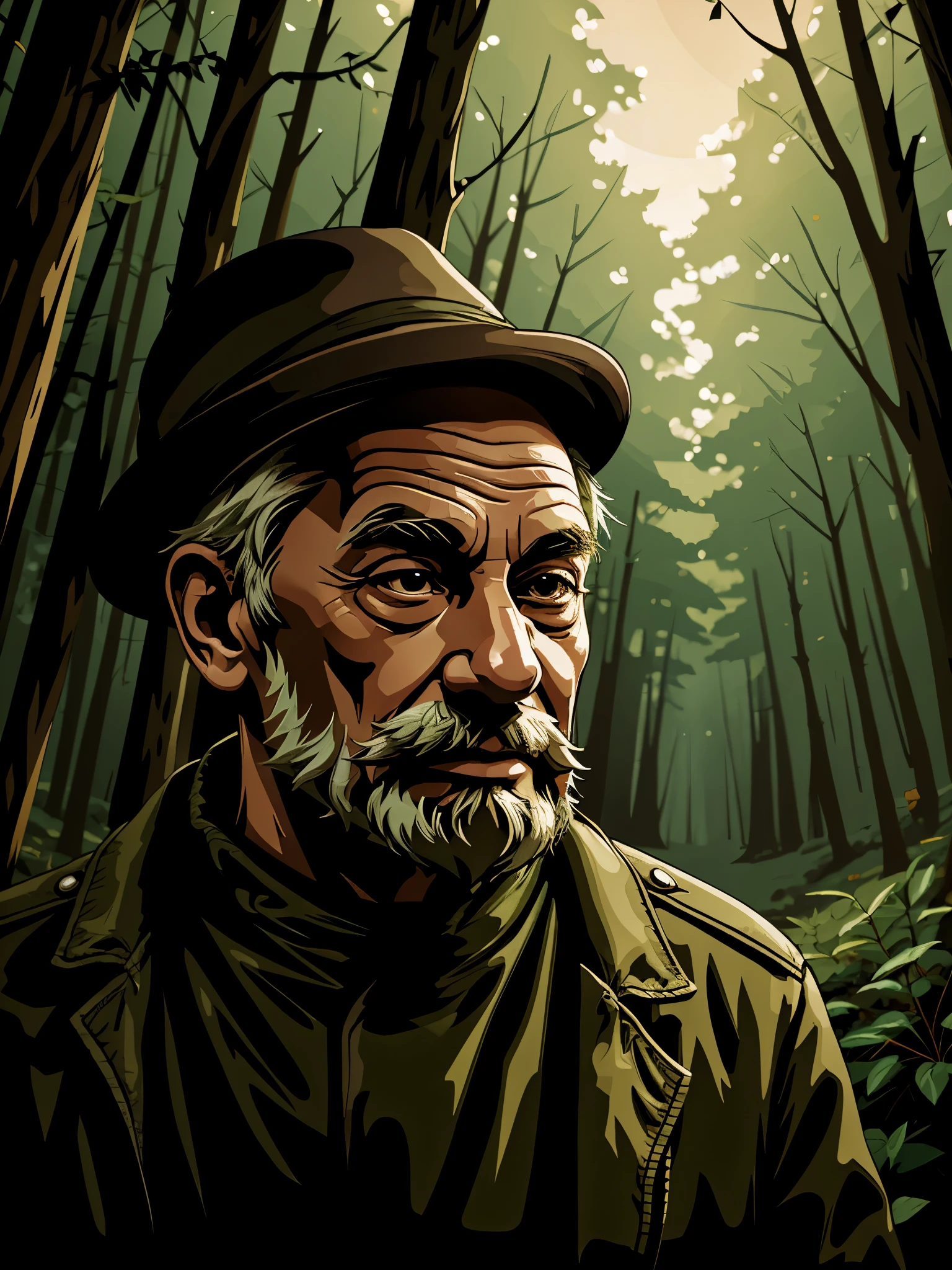 old man in forest, vector, mwvector, landscape