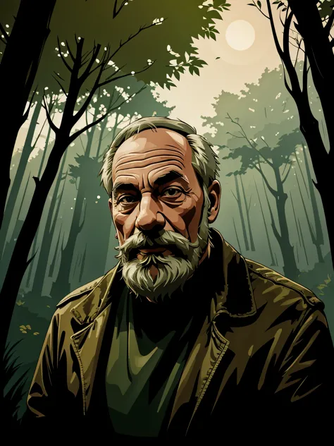 old man in forest, vector, mwvector, landscape