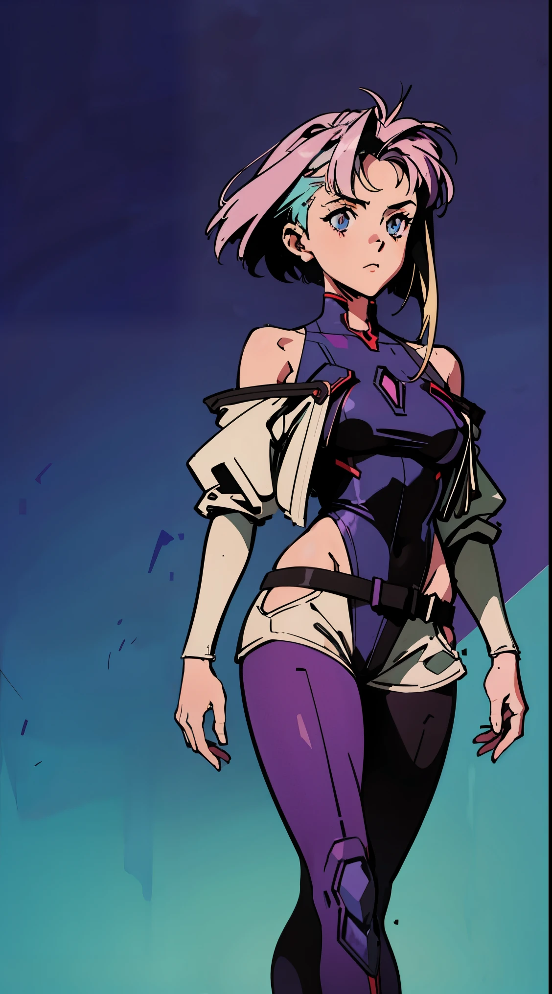 Highest image quality, 90s style anime, 21 year old girl, lucy \(cyberpunk\) Style, cyberpunk background