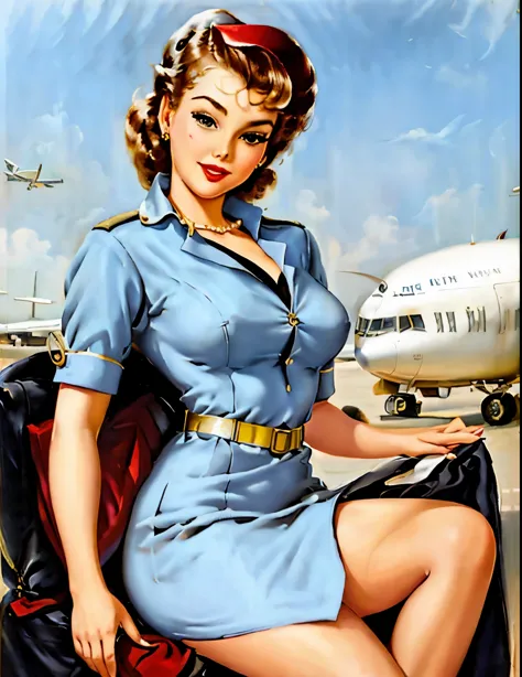 pin-up girl, air stewardess, airport, 