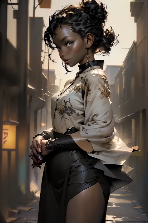 (cropped profile photo), ((1 beautiful young african-american girl with dark and beautiful skin, black hair, anime style hairsty...