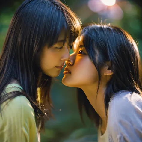 Two beautiful Japanese women kissing、、Highly detailed CG Unity 32k wallpaper, realistic , photo-realistic , Raw photo , High-def...