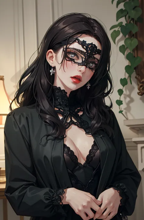 (A portrait shot,)1girl,(vampire),(wearing a black neopunk dress),(dark fantasy),(ancient|victorian),(sexy),(wearing a lace mask...