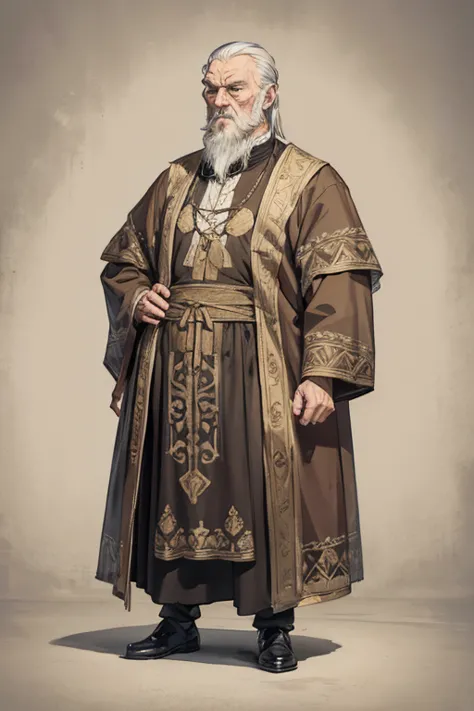 distinguished old noble lord standing, bored, uninterested, slavic clothes, ((grizzled old man))
