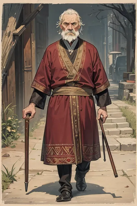 distinguished old noble lord walking, bored, uninterested, slavic clothes, ((grizzled old man))
