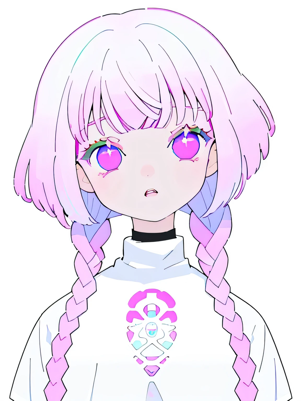 Anime girl with pink hair and pink eyes with a heart on her chest - SeaArt  AI