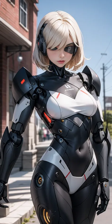 26:37
There is a woman in a robot suit posing next to an ancient building, Beautiful white girl half cyborg, Cute cyborg girl, B...