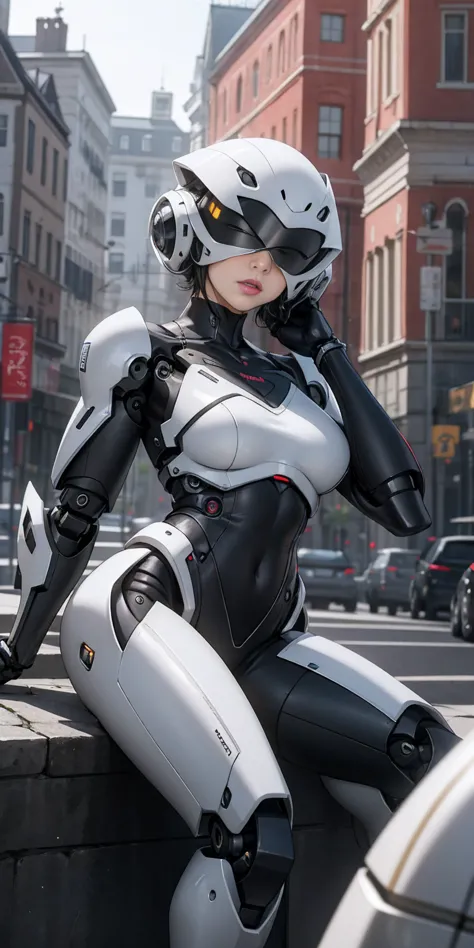 26:37
There is a woman in a robot suit posing next to an ancient building, Beautiful white girl half cyborg, Cute cyborg girl, B...