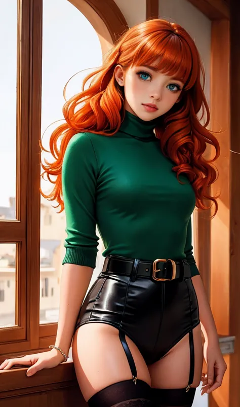 IFOM, masterpiece, Best quality, Ultra detailed, beautiful lighting, 1 girl, orange hair, green eyes, freckles, turtleneck, I lo...