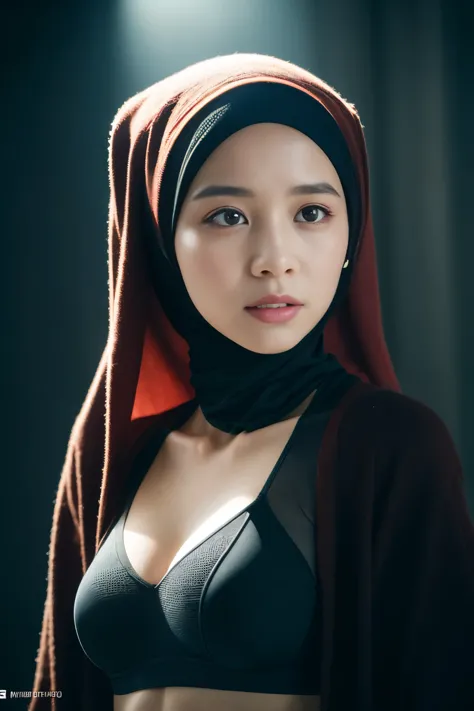 iu, yooa, tzuyu, sportsbra, cyberpunk, javanese, (((hijabi))), cleavage, reflection light, chiaroscuro, depth of field, cinemati...