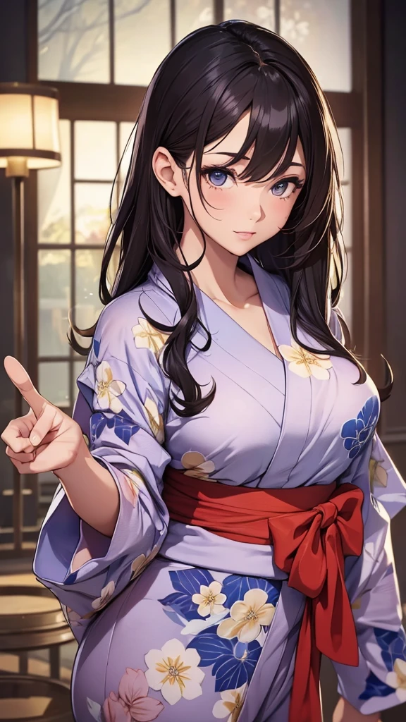 1 beautiful woman, seductive sexy, Alluring plumpness:1.3, Brunette, Straight-haired, pupils sparking, long upper eyelashes, (wearing yukata in hotel:1.5), Japanese-style rooms at the hotel, futon, seductive smile, light blush, ear blush, seductive expression, sexy tease, high quality chothing, beautiful and delicate chothing, super detail face, high detail and delicate eyes, ((accurate limbs)), ((correct finger)), (super textured skin), high quality background, award winning, masterpiece, anatomically correct, retina, highres, UHD, 16k, 8k