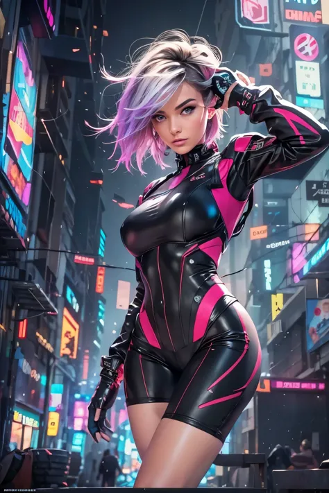 (extremely detailed CG unity 8k wallpaper), (ultra-detailed), masterpiece, best quality, lucy (cyberpunk), bodysuit, solo, breas...