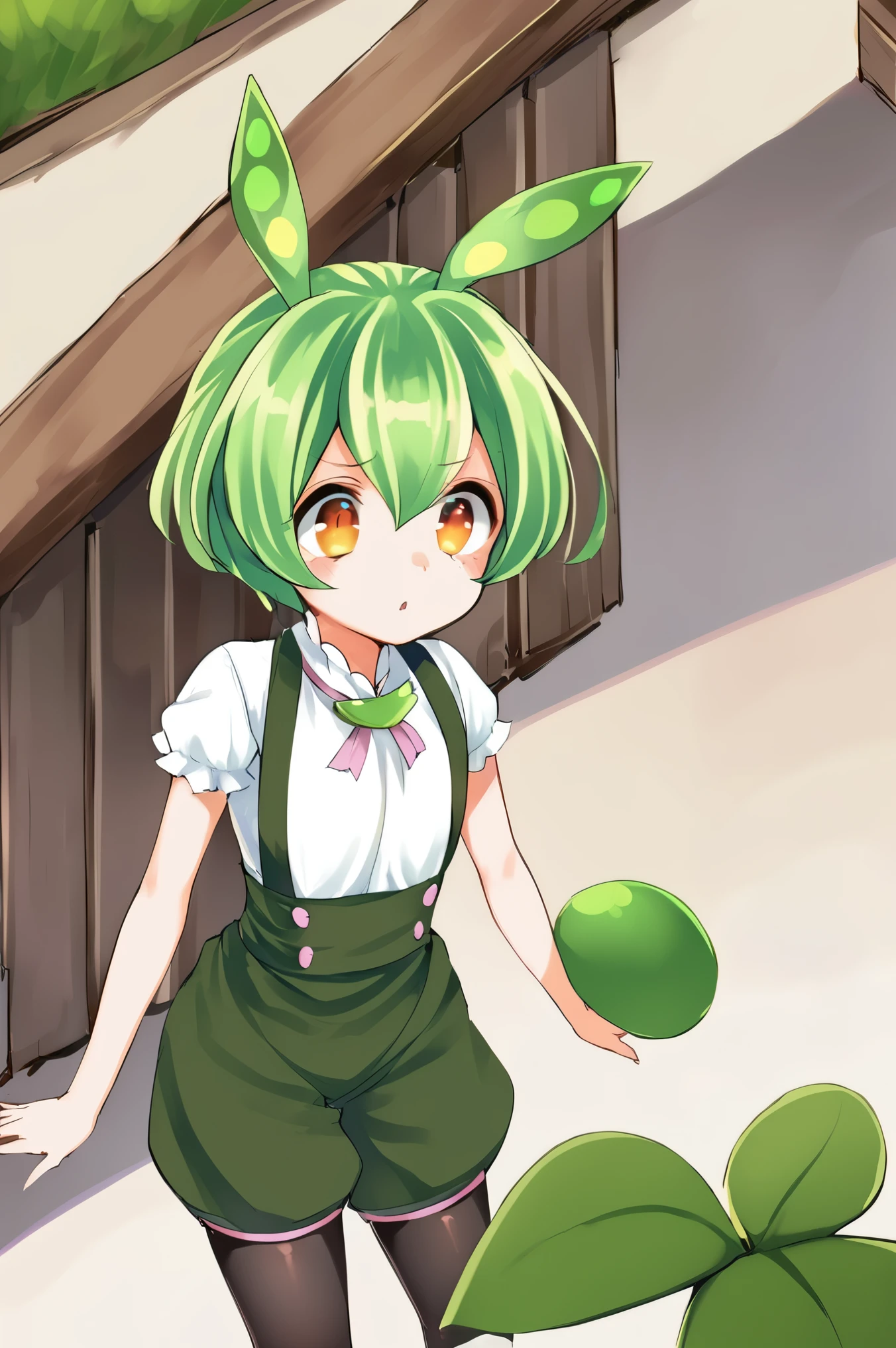 Anime girl with green hair and green dress and green apple - SeaArt AI