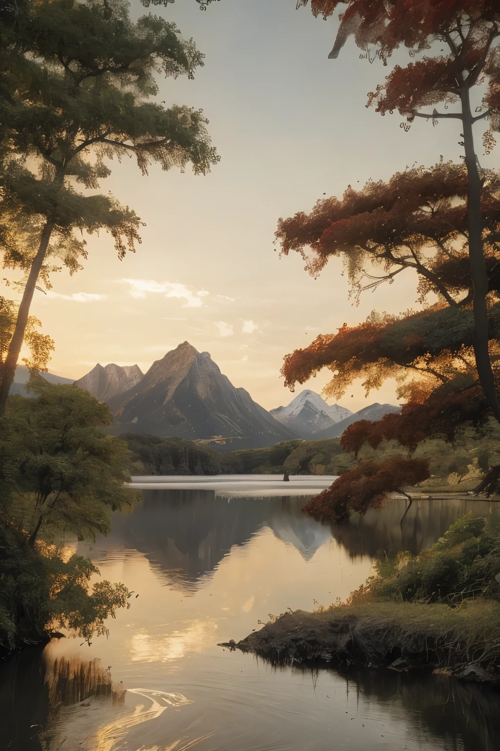 (melhor qualidade, 8K, alta resolução, obra de arte:1.2), pôr do sol deslumbrante sobre montanhas majestosas, lago cristalino refletindo as cores vibrantes, flores desabrochando em primeiro plano, capturando a essência da beleza da natureza, extrema profundidade e perspectiva, cada detalhe meticulosamente capturado, uma reminiscência da fotografia da National Geographic, Iluminação HDR para melhorar a atmosfera, cores vibrantes e vivas, dando vida à cena, a breathtaking obra de arte that has won numerous awards.
