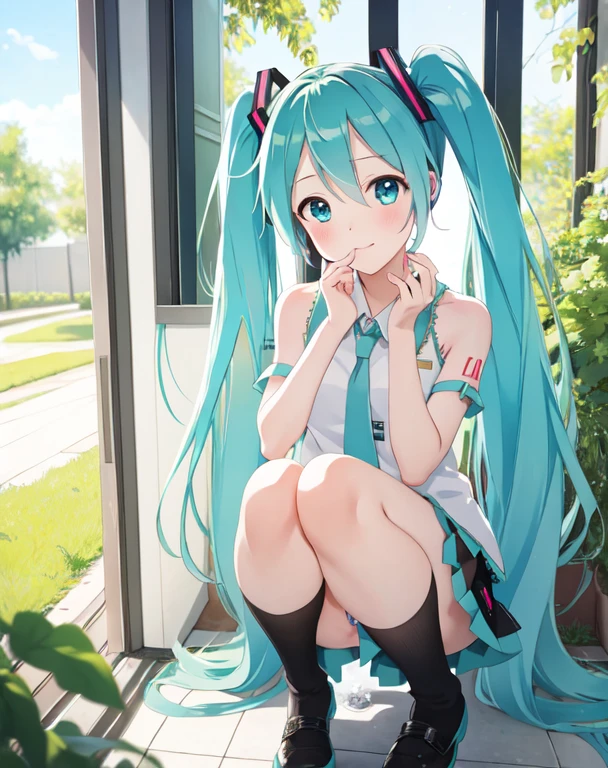 masterpiece, best quality, 1girl, hatsune miku, peeing